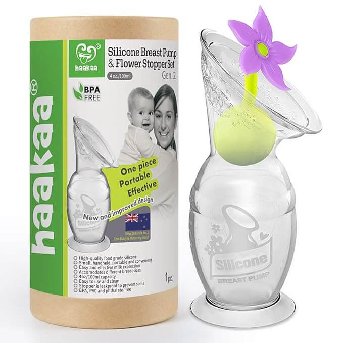 Haakaa 100% Food Grade Silicone BPA PVC and Phthalate-Free Breast Pump with Suction Base and Flower Stopper